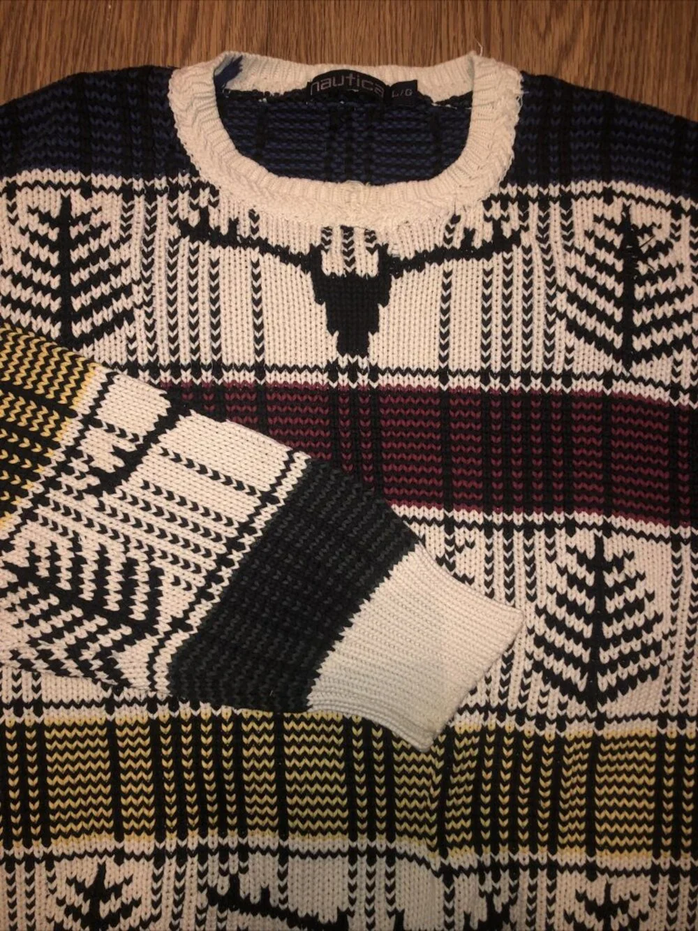 Nautica Men's Large Knit Striped CrewNeck Long Sleeve Pullover Sweater Christmas